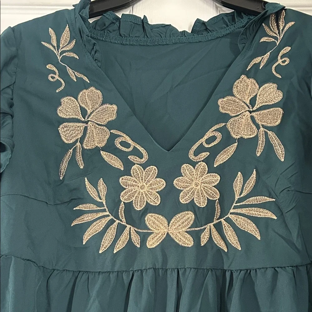 SHEIN Teal Maxi Dress with Gold Floral Embroidery - Picture 2 of 3